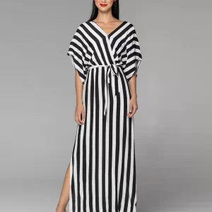 Wonderland Maxi Dress - Black White Stripe